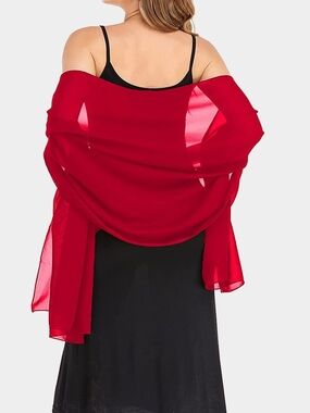 Red Chiffon Scarf 68 Inches Long Style Shawl Plain Simple Casual